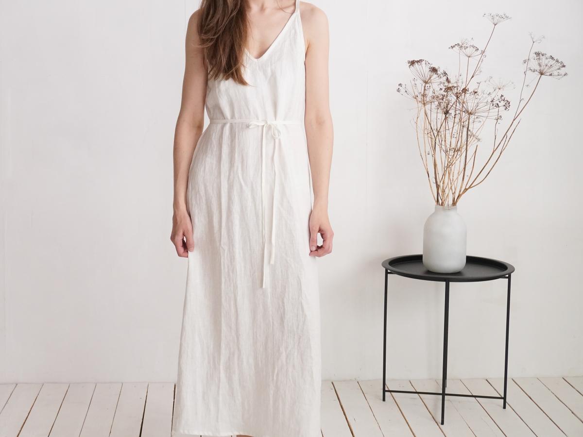 Robe longue en lin à bretelles à nouer TOCANTINS