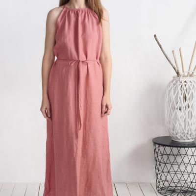 Long linen halter neck dress, evening dress - KAPUAS