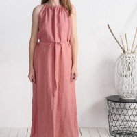 Robe longue en lin à encolure américaine KAPUAS