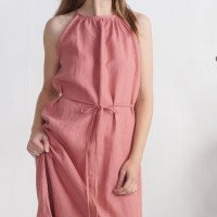 Robe longue en lin à encolure américaine KAPUAS