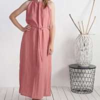 Robe longue en lin à encolure américaine KAPUAS