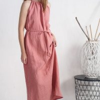Robe longue en lin à encolure américaine KAPUAS