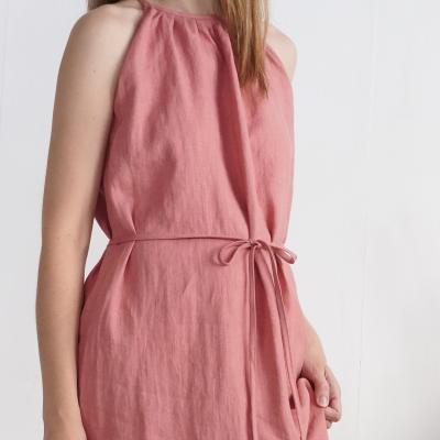 Long linen halter neck dress, evening dress - KAPUAS