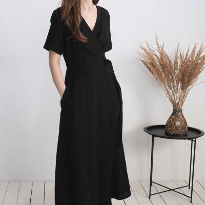 Long linen wrap dress, linen formal dress - GUAPORE