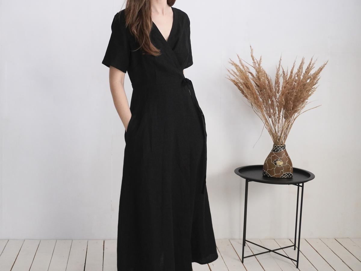 Robe longue portefeuille en lin GUAPORE