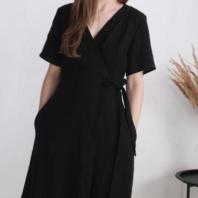 Long linen wrap dress, linen formal dress - GUAPORE