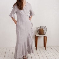 Robe longue portefeuille en lin à volants BRAZOS