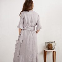 Robe longue portefeuille en lin à volants BRAZOS