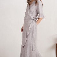 Robe longue portefeuille en lin à volants BRAZOS