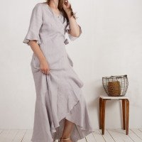 Robe longue portefeuille en lin à volants BRAZOS