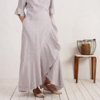 Robe longue portefeuille en lin à volants BRAZOS