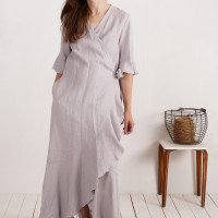 Robe longue portefeuille en lin à volants BRAZOS