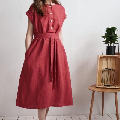 Robe chemise midi d’allaitement en lin à ceinture LIMPOPO