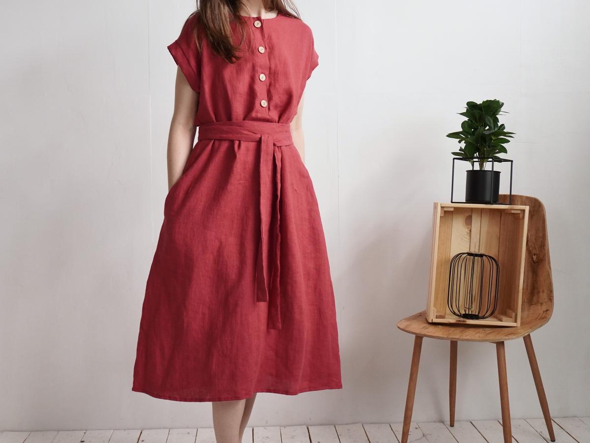 Robe chemise midi d’allaitement en lin à ceinture LIMPOPO