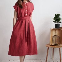 Robe chemise midi d’allaitement en lin à ceinture LIMPOPO