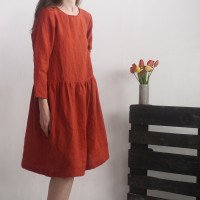 Robe midi en lin à manches longues URUGUAY