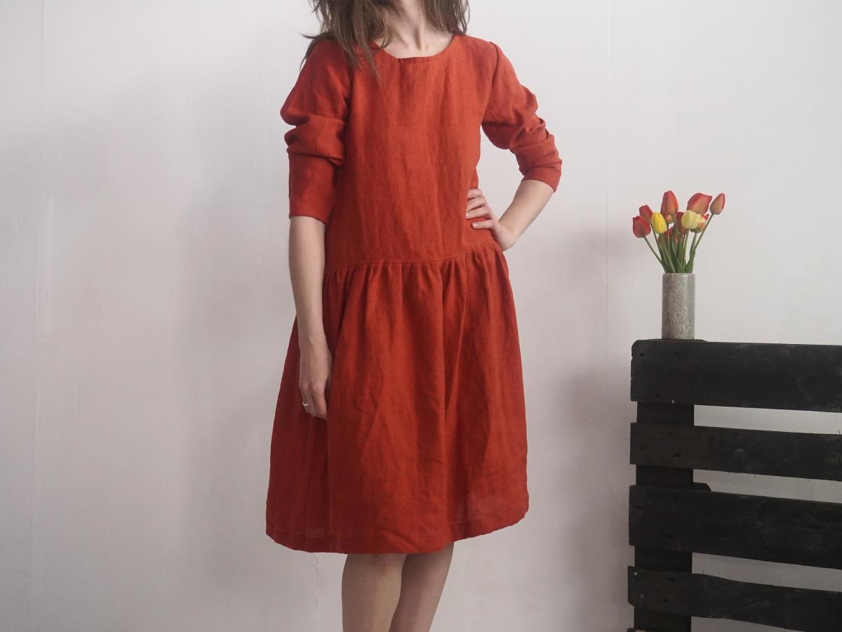 Robe midi en lin à manches longues URUGUAY