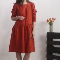 Robe midi en lin à manches longues URUGUAY