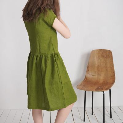Midi short sleeve smock linen dress - YUKON