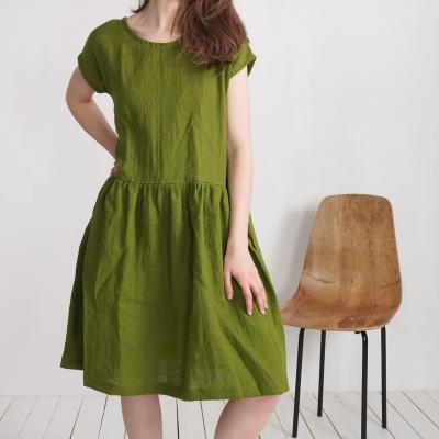 Midi short sleeve smock linen dress - YUKON