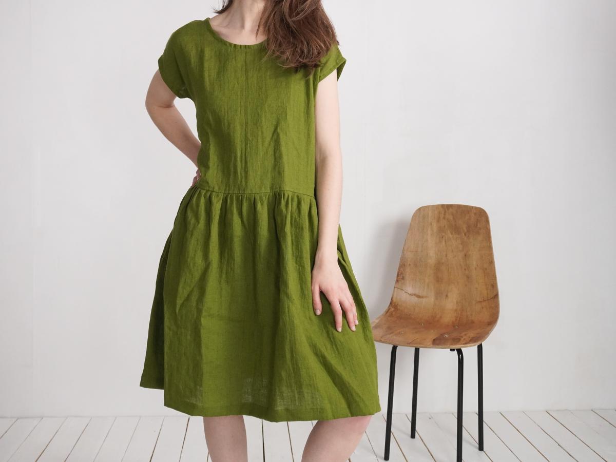Robe midi en lin à taille froncée YUKON