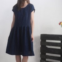 Robe midi en lin à taille froncée YUKON