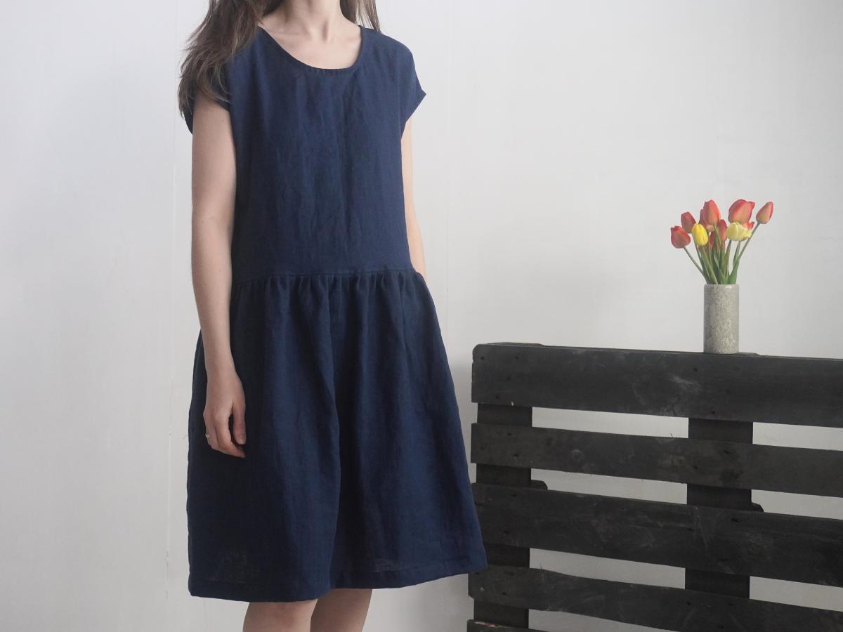 Robe midi en lin à taille froncée YUKON
