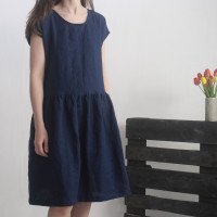 Robe midi en lin à taille froncée YUKON