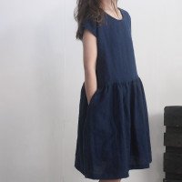 Robe midi en lin à taille froncée YUKON