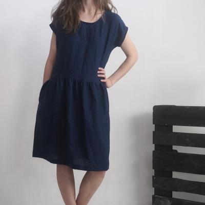 Midi smock linen dress, flowy summer dress - YUKON