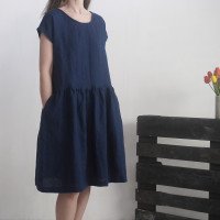 Robe midi en lin à taille froncée YUKON