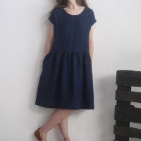 Robe midi en lin à taille froncée YUKON