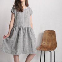 Robe midi en lin à taille froncée YUKON