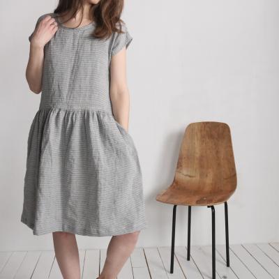 Linen smock dress, knee-length sundress - YUKON