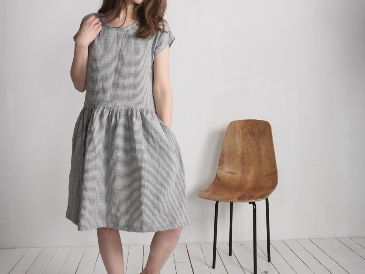 Robe midi en lin à taille froncée YUKON