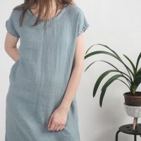 Robe midi en lin à manches courtes SEINE