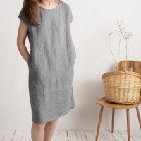 Robe midi en lin à manches courtes SEINE