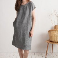 Robe midi en lin à manches courtes SEINE