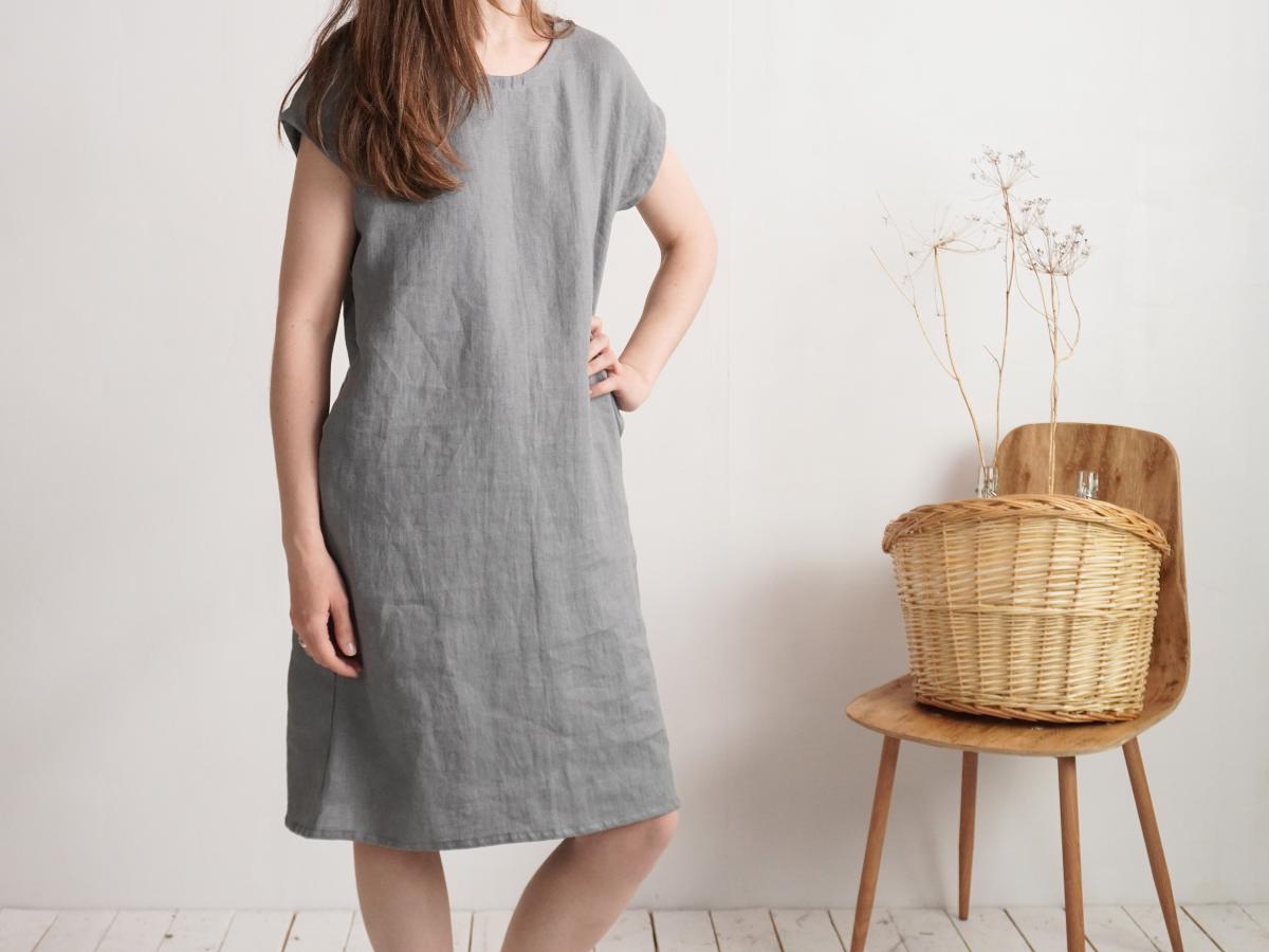 Robe midi en lin à manches courtes SEINE