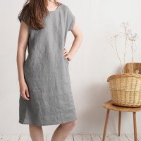 Robe midi en lin à manches courtes SEINE
