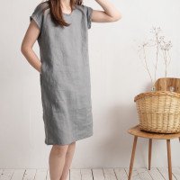 Robe midi en lin à manches courtes SEINE