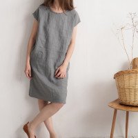 Robe midi en lin à manches courtes SEINE