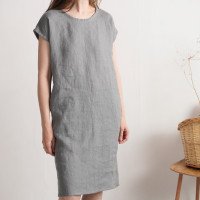 Robe midi en lin à manches courtes SEINE