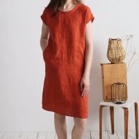 Robe midi en lin à manches courtes SEINE