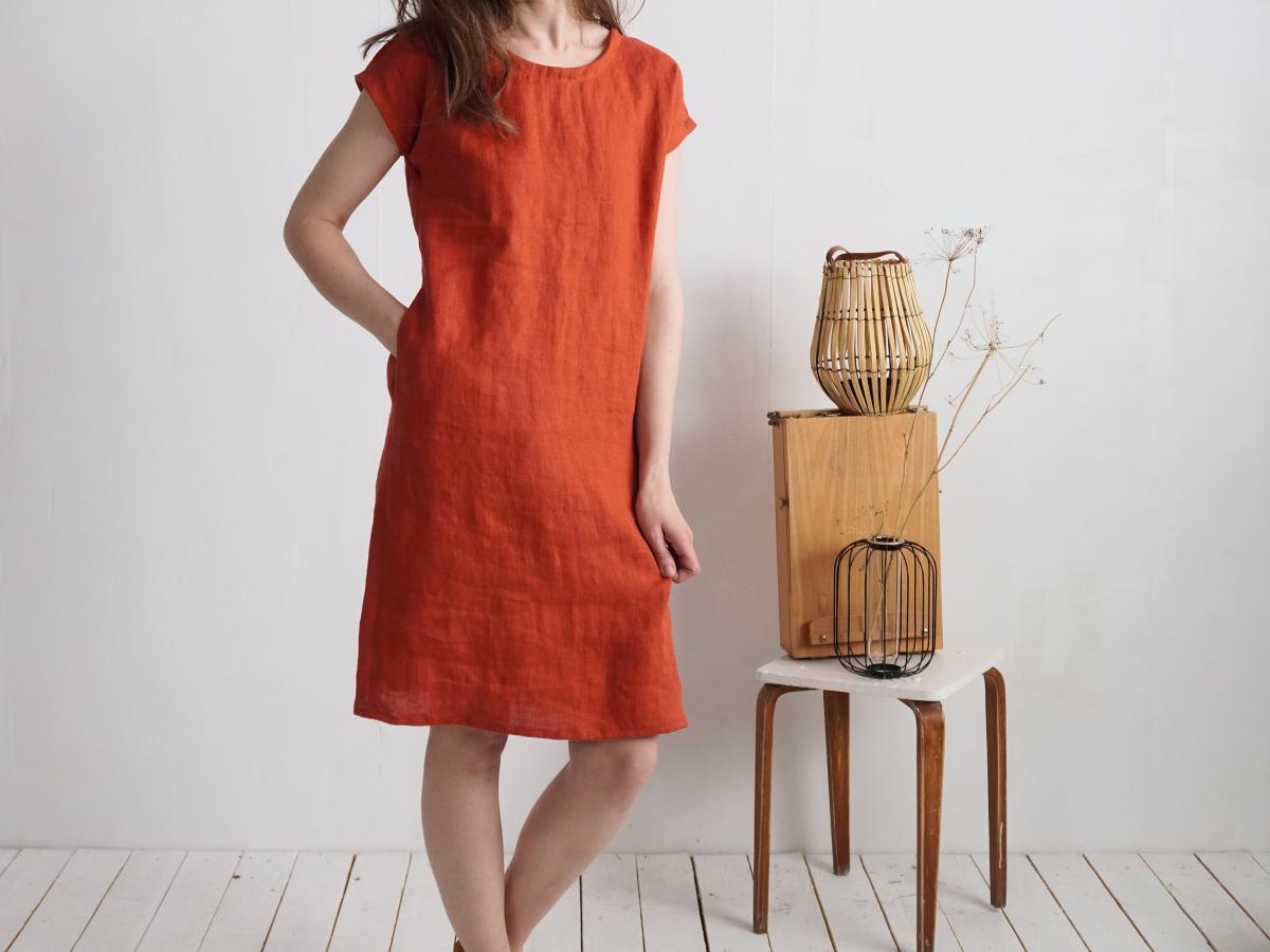 Robe midi en lin à manches courtes SEINE