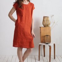 Robe midi en lin à manches courtes SEINE