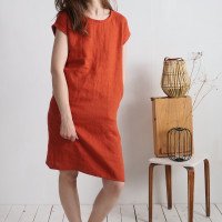 Robe midi en lin à manches courtes SEINE