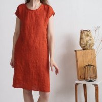 Robe midi en lin à manches courtes SEINE