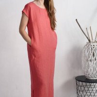 Robe longue en lin à manches courtes HUALLAGA