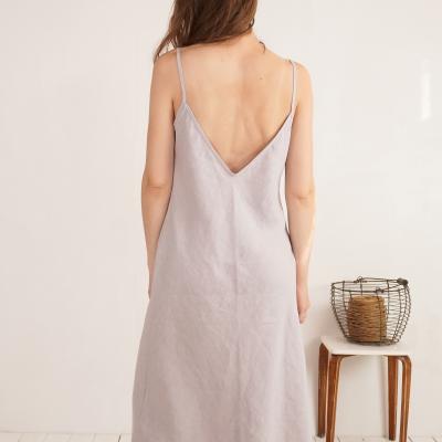 Robe longue en lin à dos en V YAMUNA